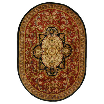 Safavieh Classic Collection CL220 Rug, Red/Black, 4'6"x6'6" Oval