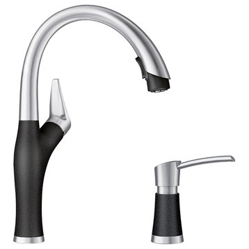 Blanco Artona Pull-Down Kitchen Faucet With Soap Dispenser, Anthracite/Stainless