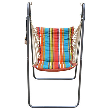 Soft Comfort Swing Chair and Stand, Rust/Teal, Striped