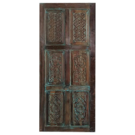 Consigned Vintage Carved Barn Door, Lattice Carved Door, Interior Sliding Door