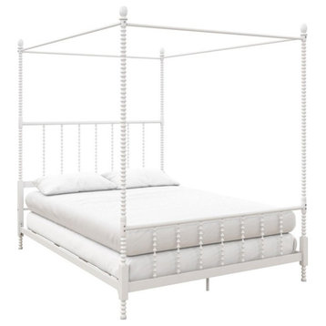 Pemberly Row Mid-Century Metal Full Size Canopy Bed in White