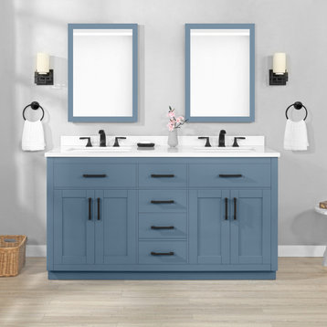 OVE Decors Bailey 60" Double Sink Bathroom Vanity With Power Bar, Blue Lagoon