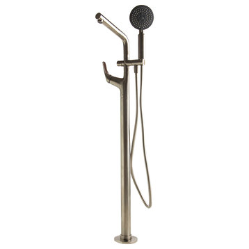 Brushed Nickel Floor Mounted Tub Filler/Mixer With Additional Shower Head