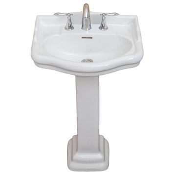 Roosevelt Pedestal Sink Only, White, 8" Faucet Spread, 22" Sink