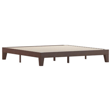 Evelyn Walnut Finish Solid Wood King Platform Bed with Wooden Support Slats,...