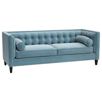 Retro Sofa, Hardwood Frame With Square Silhouette, Arctic Blue Velvet