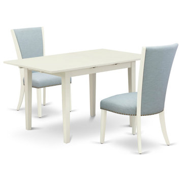 A Dining Set Of Two Chairs, 12" Butterfly Leaf Rectangle Table, Linen White