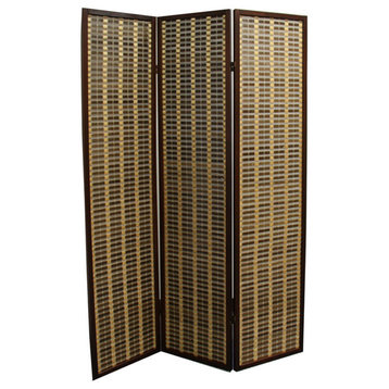 70.25" Bamboo 3-Panel Room Divider, Dark Walnut, Dark Walnut