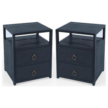 Home Square Transitional Wood Nightstand in Navy Finish - Set of 2
