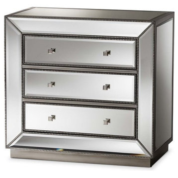 Hawthorne Collections 3-Drawer Mirrored MDF Wood Chest in Gray
