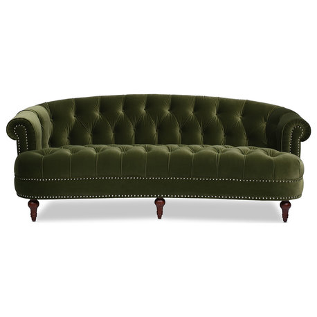 La Rosa Victorian Chesterfield Tufted Sofa, Olive Green Performance Velvet