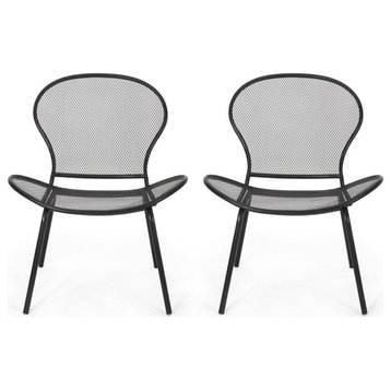 2 Pack Patio Chair, Unique Design With Curved Mesh Seat & Back, Matte Black