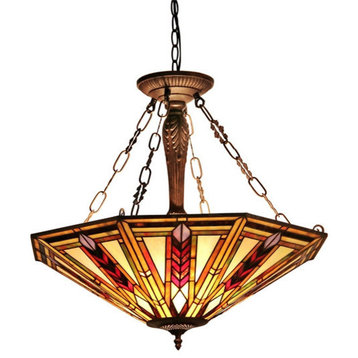 JAYDEN Tiffany-style 3 Light Mission Inverted Ceiling Pendant Fixture 25inches S