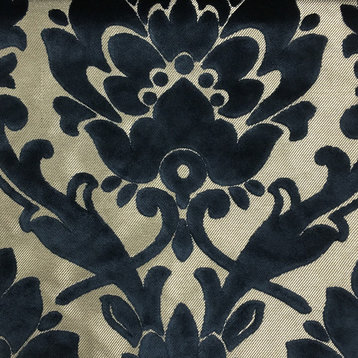 Radcliffe Burnout Velvet Damask Upholstery Fabric, Navy