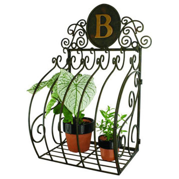 Ornate Monogrammed Wrought Iron Cage Scroll Wall Planter Box Bronze Gold Outdoor