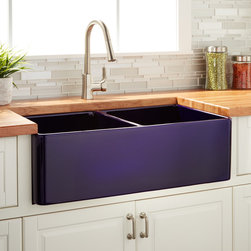 33" REINHARD DOUBLE-BOWL FIRECLAY FARMHOUSE SINK - SAPPHIRE BLUE - Kitchen Sinks