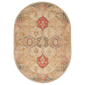 Safavieh Antiquity Collection AT830 Rug, Beige/Multi, 4'6"x6'6" Oval