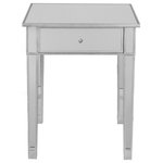 Southern Enterprises - SEI Furniture Montrose Painted Silver Wood Trim Mirrored Accent Table - Perfect for any room, this glamorous mirrored end table is a perfect compliment for your home. With its mirrored finish, it adapts to any surroundings without overpowering yet, catches your eye with its unique presence. The practical size and function works as well in the living room as it does bedside. Finishing the table off is a spacious drawer with faux crystal knob.