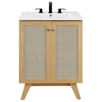 Modway Soma 24" Modern Wood Bathroom Vanity with Adjustable Shelf in Oak/White