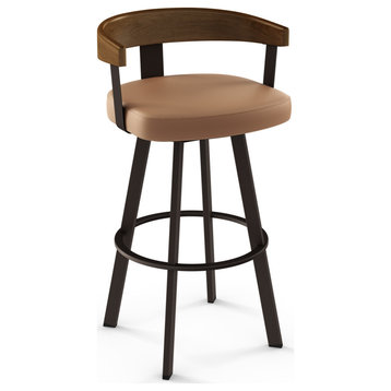 Amisco Lars Counter and Bar Stool, Caramel Faux Leather / Light Brown Wood / Dark Brown Metal, Bar Height