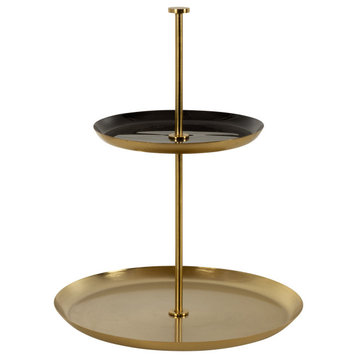 Laranya Tiered Round Decorative Tray, Black/Gold 12x12x15