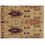 Bareens Designer Rugs - Eclectic Moroccan Stjohn Lt. Gold/Purple Wool Rug - 5'1'' x 7'6'' - Hand knotted from finest quality wool, this stunning fashionable handmade Moroccan rug also known as a shag rug is crafted by skilled artisans with trendy and elegant design and sophisticated modern pattern creating a compelling focal point in any living area. The Moroccan rug featuring a stunning global inspired design that endure at the forefront of contemporary trend. The meticulously plush pile constructed in great quality wool, features luxurious texture and appearance adding softness, warmth and comfort to any room.