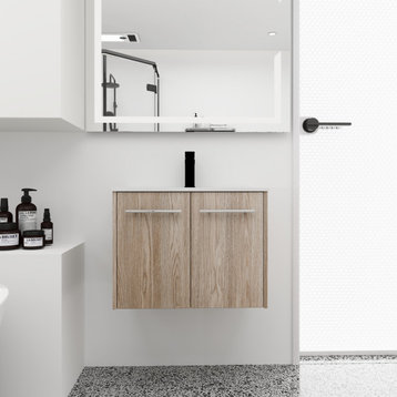 BNK Bath Vanity, Resin Sink, Modern Design, Soft Close Doors, White Oak, 24