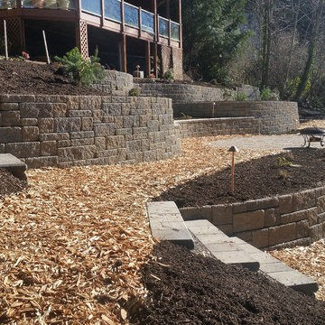 Specially designed backyard with retaining walls