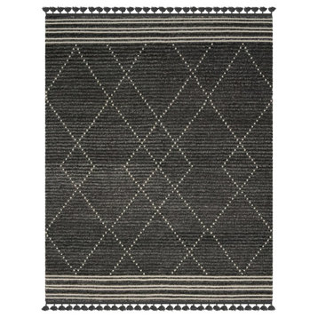 Vail Stona Charcoal and Ivory Wool and Cotton Area Rug With Tassels