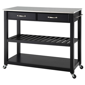 Stainless Steel Top Kitchen Cart/Island, Optional Stool Storage, Black