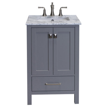 Eviva Aberdeen 24" Transitional Grey  Vanity with White Carrera Countertop