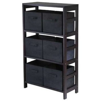 Capri 3-Section M Storage Shelf With 6-Foldable Black Fabric Baskets