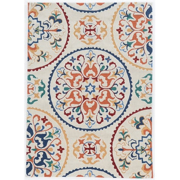 Linon Tripoli Rondels Hand Tufted Polyester 8'x10' Rug in Ivory