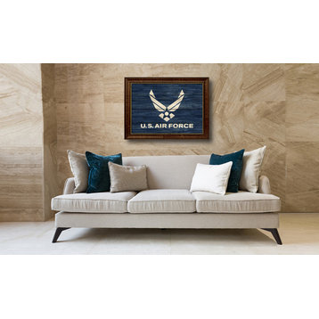 US Air Force Military Textured Flag Print With Brown Gold Frame, 23"X33"