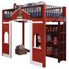 Modern Stylish Espresso Red Twin Loft Bed Built, Ladder Storage Bookcase Shelf