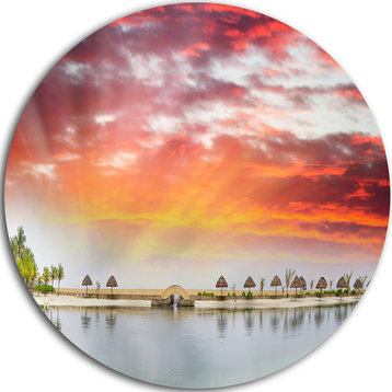 Roatan Beach Sunset Panorama, Seashore Photo Disc Metal Wall Art, 11"
