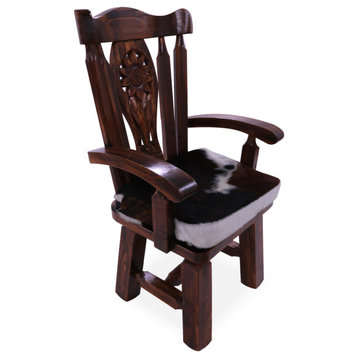 Reclaimed Wood Chair Handcarved Back Removable Hair-On Cowhide Pillow C178-CP