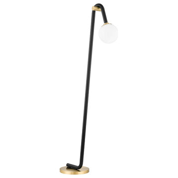 Whit 1-Light Floor Lamp, Aged Brass/Black, Opal Glossy