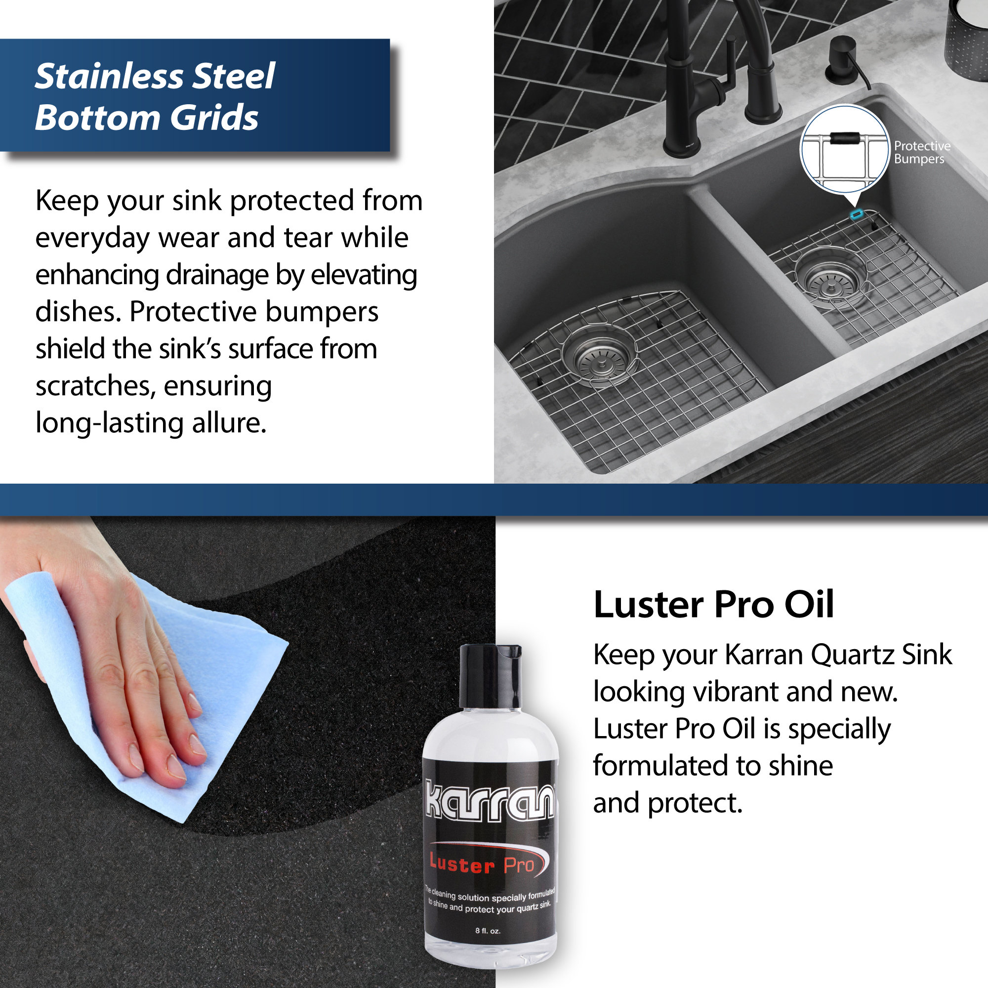 Karran Undermount Quartz 32" 60/40 Double Bowl Kitchen Sink Kit, Grey