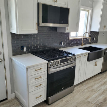 White Kitchen with Brass Hardware in Staten Island, NY