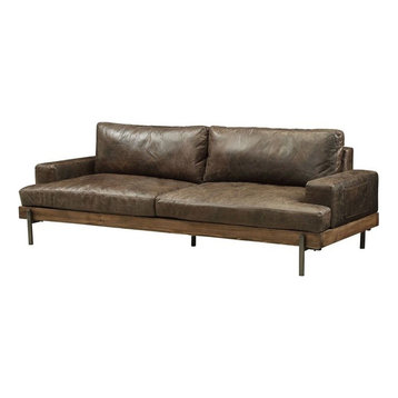 Acme Silchester Sofa in Oak and Distress Chocolate Top Grain Leather 52475