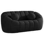 Meridian Furniture - Elijah Boucle Fabric Upholstered Loveseat, Black - Sit back and relax in casual style when you bring home this Elijah boucle fabric loveseat. Inspired by the unmistakably relaxed vibe created by a classic bean bag, this inviting loveseat features a rounded design with deep channel tufting for added support and resilience. It comes with an accent pillow for even more welcoming comfort, and the loveseat is upholstered all over with rich black boucle fabric that beckons you to sit, rest, and take it easy.