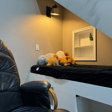 Transitional Basement With Under-Stair Wet Bar