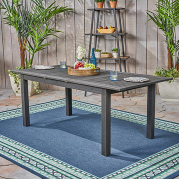 GDF Studio Eric Outdoor Expandable Acacia Wood Dining Table, Dark Gray Finish