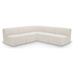 Meridian Furniture - Ollie Black Boucle Fabric L-Shaped Modular Sectional, Cream, 5-Piece: 4 Armless Chair, 1 Corner Chair - Meet the epitome of style and functionality with this Ollie boucle fabric living room sectional, part of the Ollie modular collection. A contemporary marvel, this sectional features chic and inviting rich cream boucle fabric upholstery, giving it a sumptuous texture that oozes elegance and luxury. Curved corners add to the visual look of the sectional while maximizing seating comfort while lounging, reading, or entertaining. Pair it with other items in the Ollie collection easily, thanks to an attachment latch underneath.