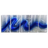 "Electric Blue" Jewel-Tone Blue and Silver Hand-Painted Abstract Metal Wall Art