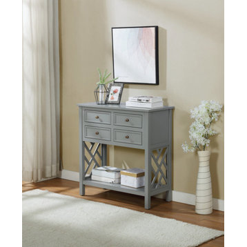 Coventry 32"W Wood Entryway/Console/Sofa Table, 4-Drawers, Gray