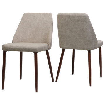 GDF Studio Mable Fabric Dining Chairs With Wood Finished Legs, Set of 2, Wheat/Dark Walnut