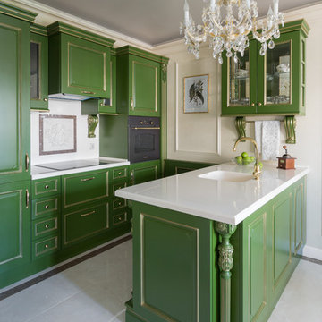 Квартира с зелёной кухней и романтичной ванной