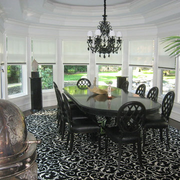 Decorative Roller Shades and Custom Shaped Area Rug